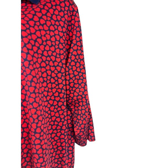 Lands End Womens Plus Size Red & Navy Heart Print Polo Shirt 2X Cotton Blend 3/4 - Picture 7 of 13